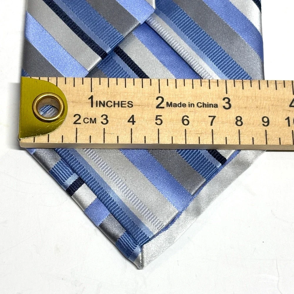 Pronto Uomo Repp Tie‎ Mens OS Blue Silver Grey Silk Striped Necktie